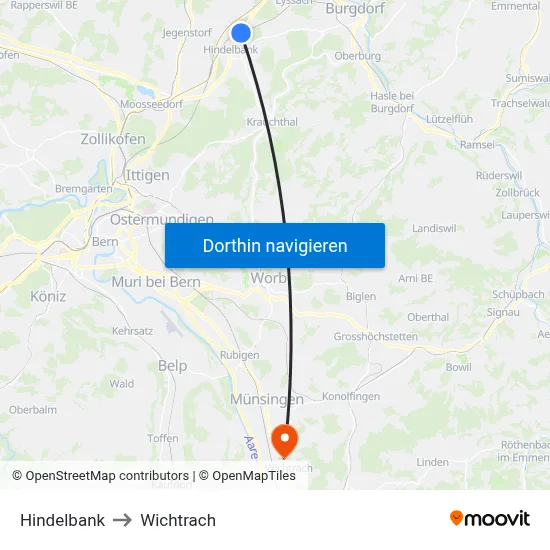 Hindelbank to Wichtrach map