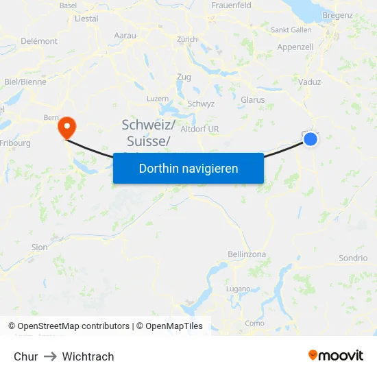 Chur to Wichtrach map
