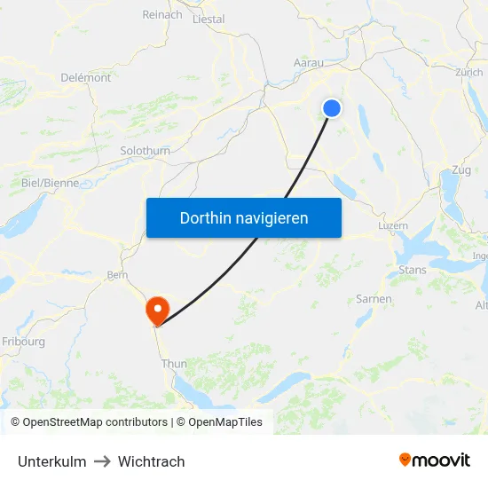 Unterkulm to Wichtrach map
