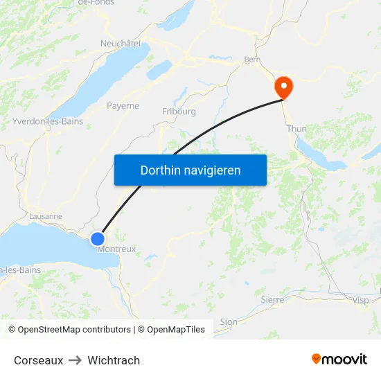 Corseaux to Wichtrach map
