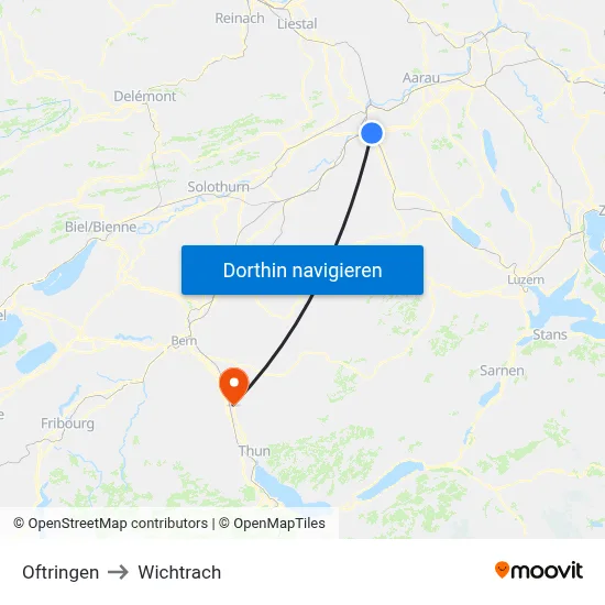Oftringen to Wichtrach map