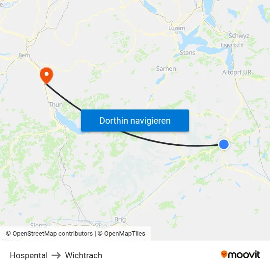 Hospental to Wichtrach map
