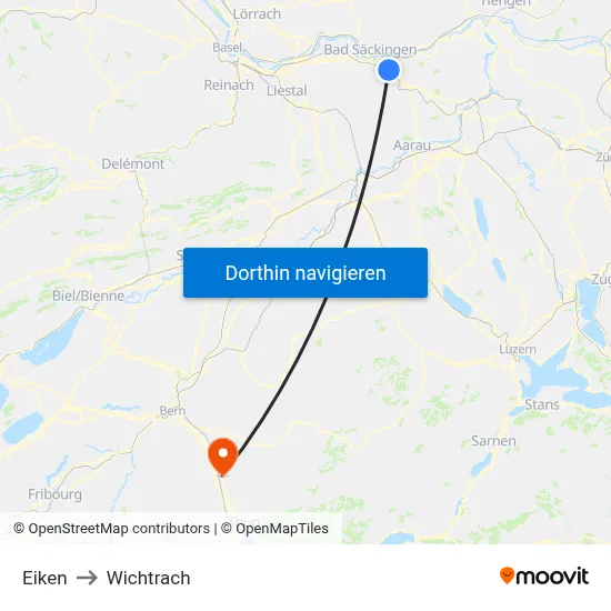 Eiken to Wichtrach map