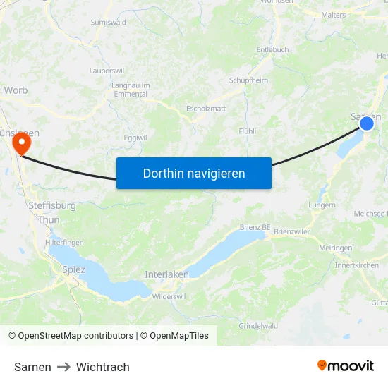 Sarnen to Wichtrach map
