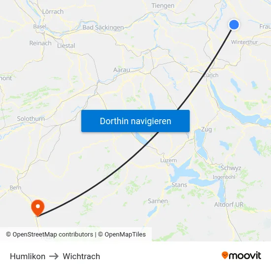 Humlikon to Wichtrach map