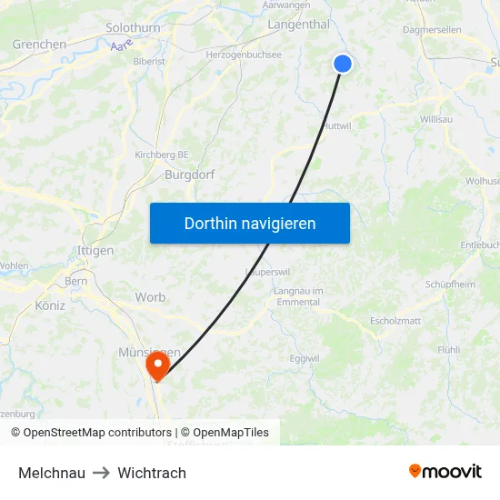Melchnau to Wichtrach map