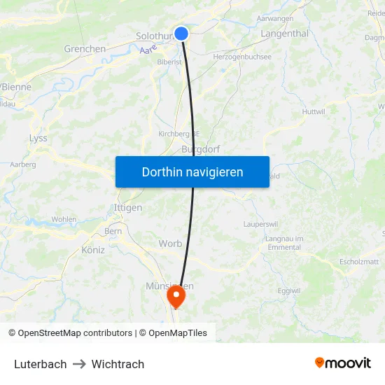 Luterbach to Wichtrach map