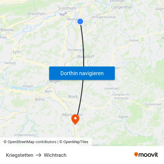 Kriegstetten to Wichtrach map