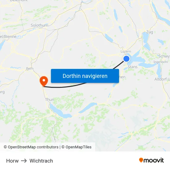 Horw to Wichtrach map