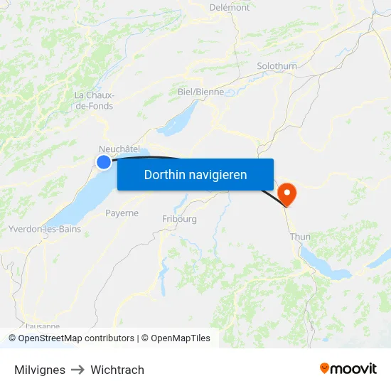 Milvignes to Wichtrach map