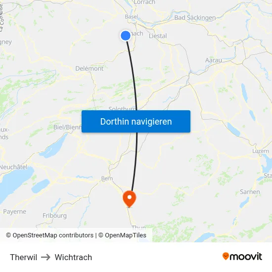 Therwil to Wichtrach map
