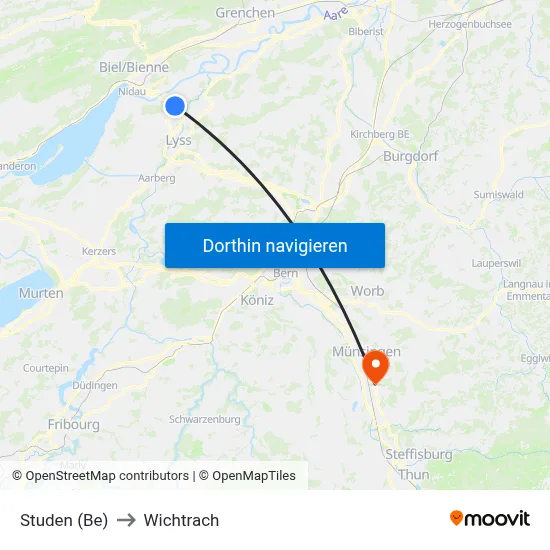 Studen (Be) to Wichtrach map