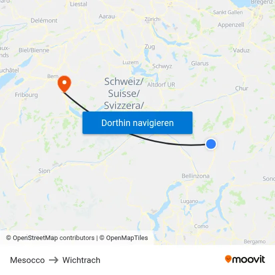 Mesocco to Wichtrach map