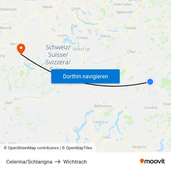 Celerina/Schlarigna to Wichtrach map