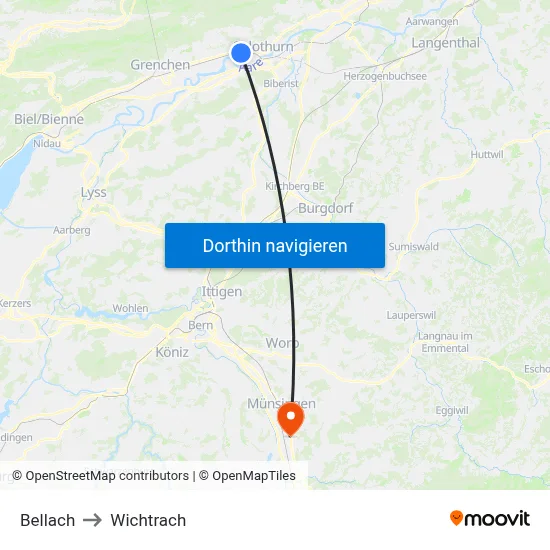 Bellach to Wichtrach map