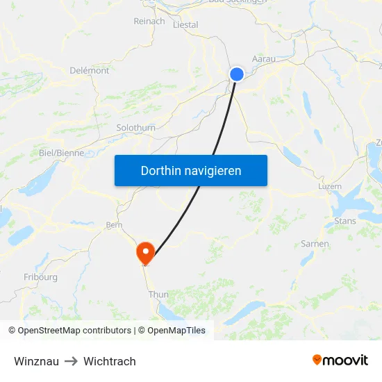 Winznau to Wichtrach map