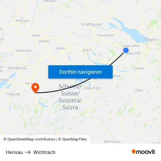 Herisau to Wichtrach map