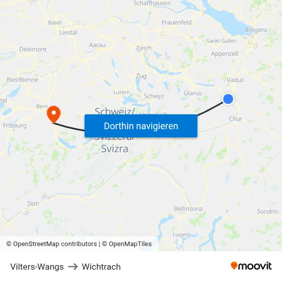 Vilters-Wangs to Wichtrach map