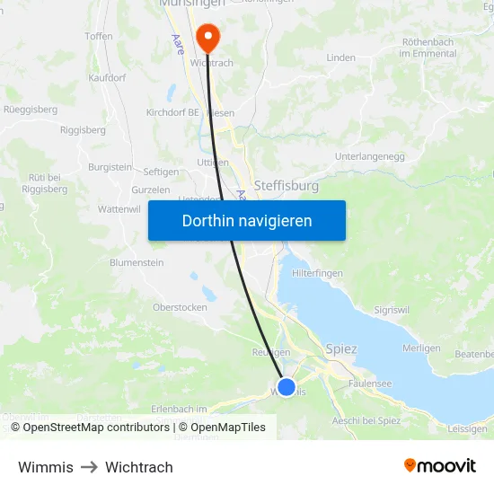 Wimmis to Wichtrach map