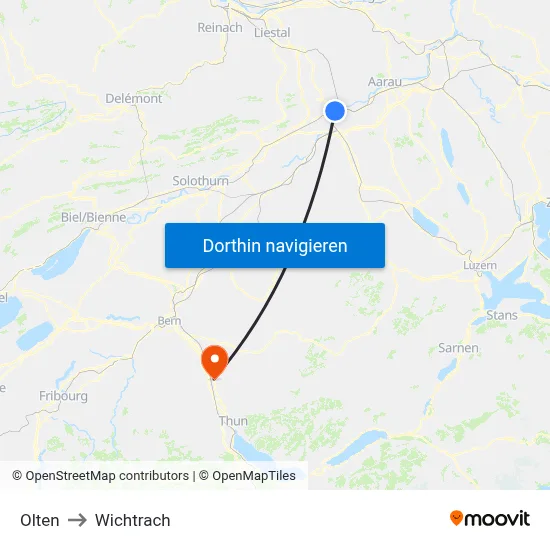Olten to Wichtrach map