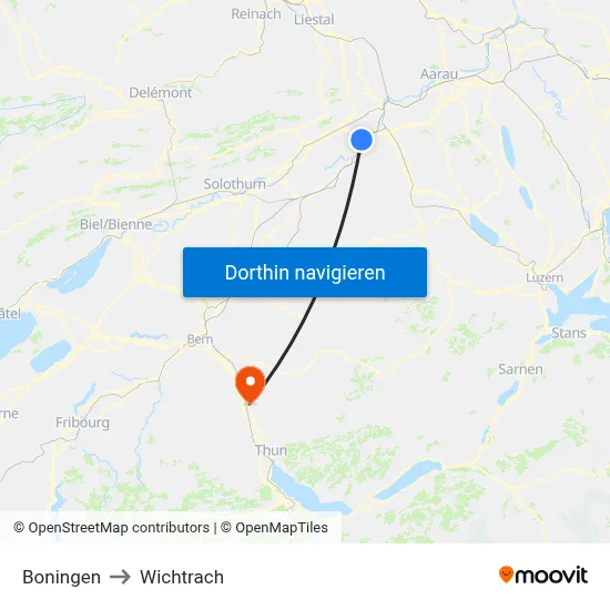 Boningen to Wichtrach map