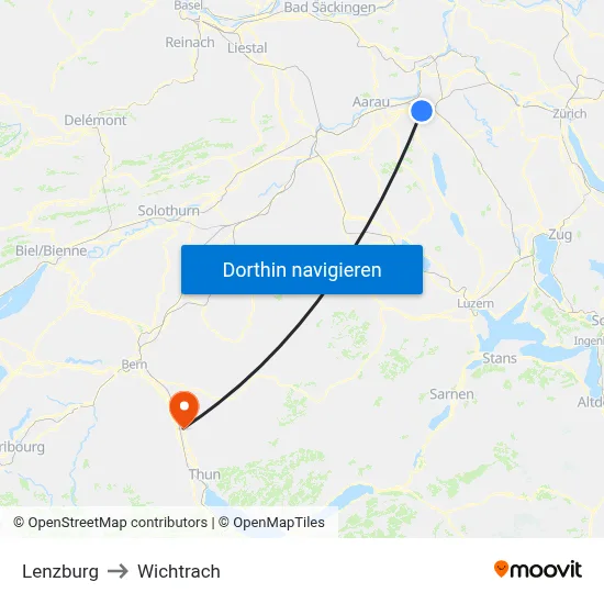 Lenzburg to Wichtrach map