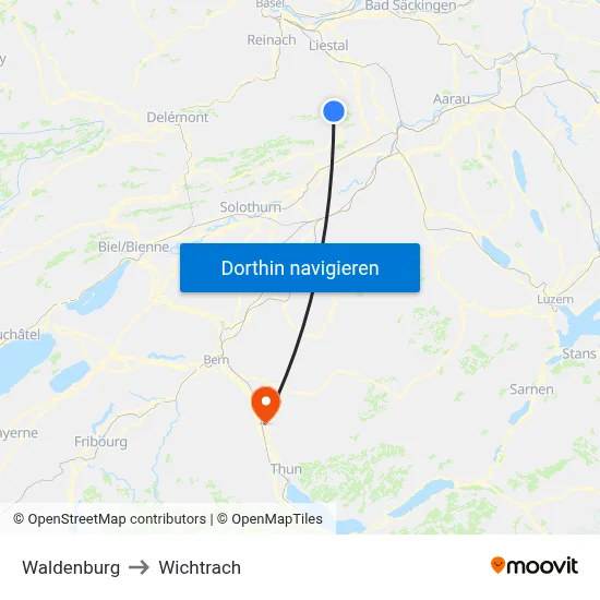 Waldenburg to Wichtrach map