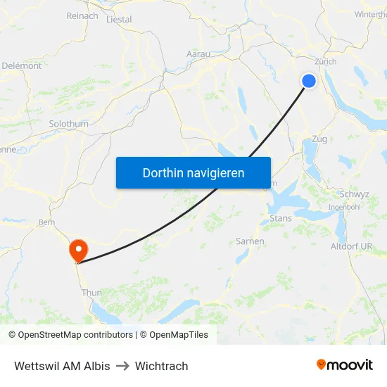 Wettswil AM Albis to Wichtrach map