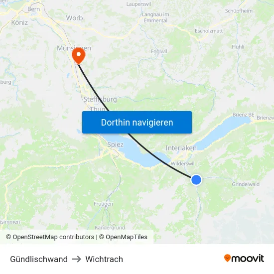 Gündlischwand to Wichtrach map