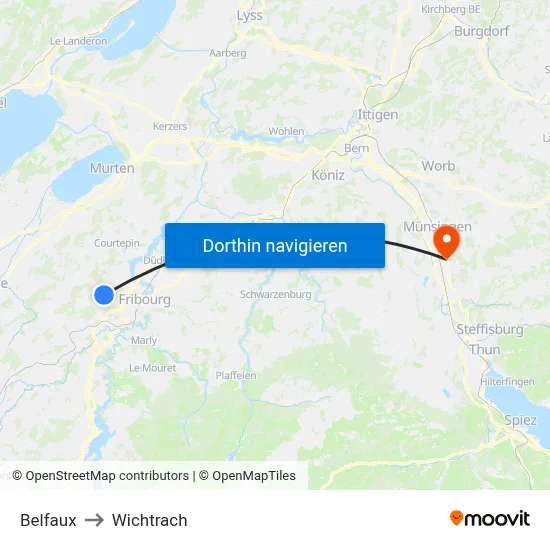 Belfaux to Wichtrach map