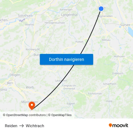 Reiden to Wichtrach map