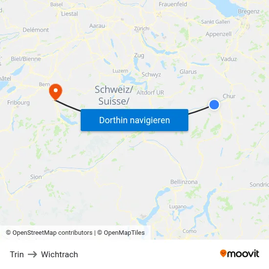 Trin to Wichtrach map
