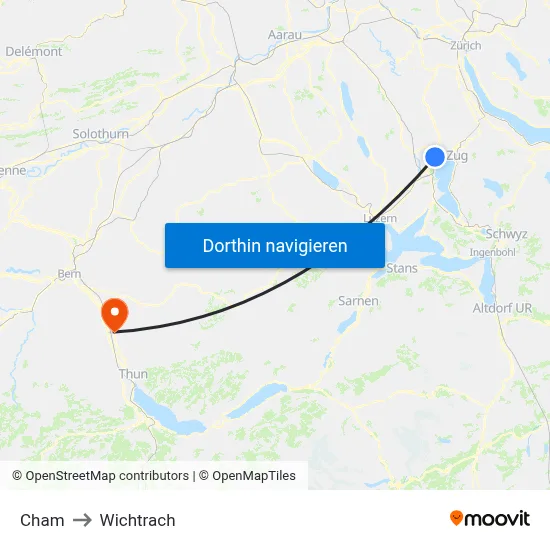 Cham to Wichtrach map