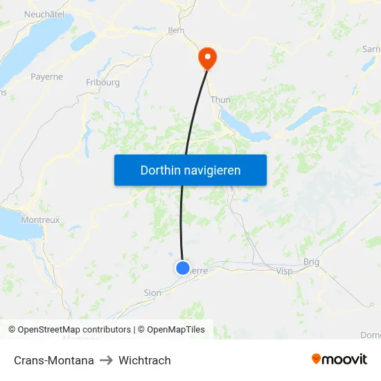 Crans-Montana to Wichtrach map