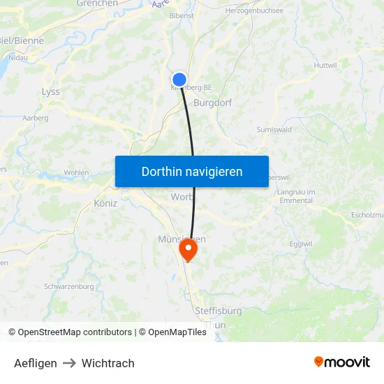 Aefligen to Wichtrach map