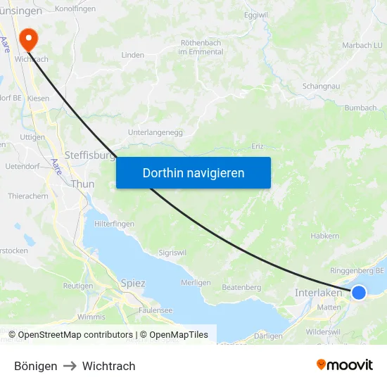 Bönigen to Wichtrach map