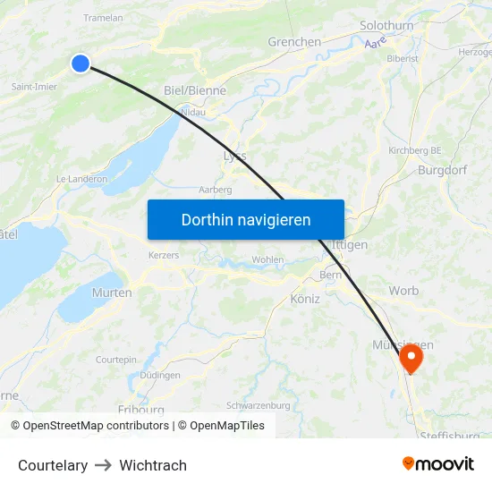 Courtelary to Wichtrach map