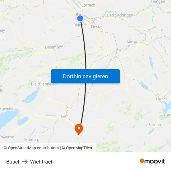Basel to Wichtrach map