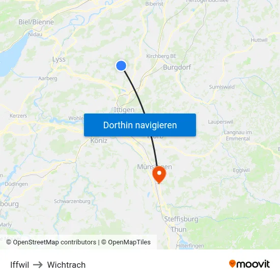 Iffwil to Wichtrach map