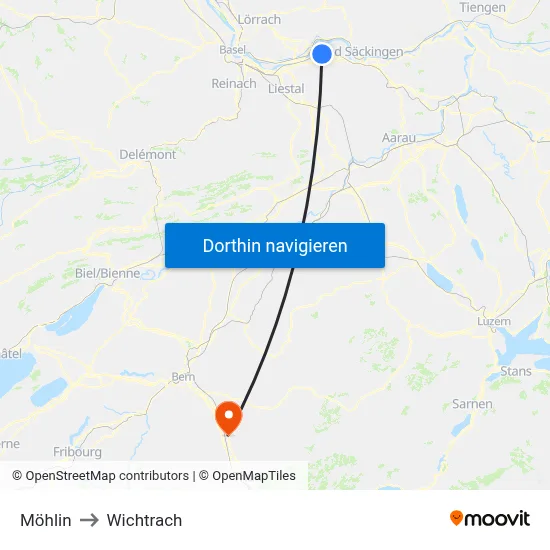 Möhlin to Wichtrach map