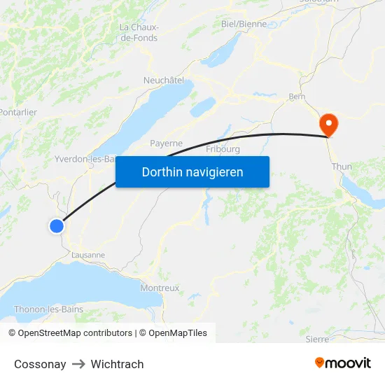 Cossonay to Wichtrach map