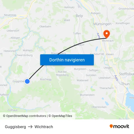 Guggisberg to Wichtrach map