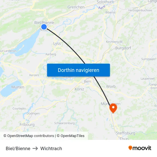 Biel/Bienne to Wichtrach map