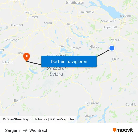 Sargans to Wichtrach map