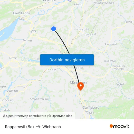 Rapperswil (Be) to Wichtrach map