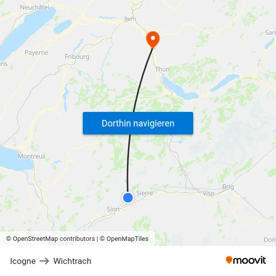 Icogne to Wichtrach map