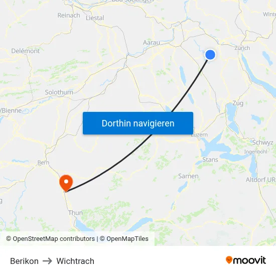 Berikon to Wichtrach map