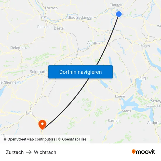 Zurzach to Wichtrach map