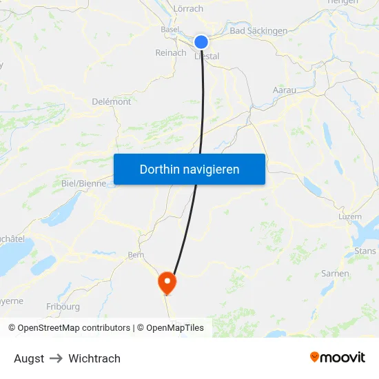 Augst to Wichtrach map