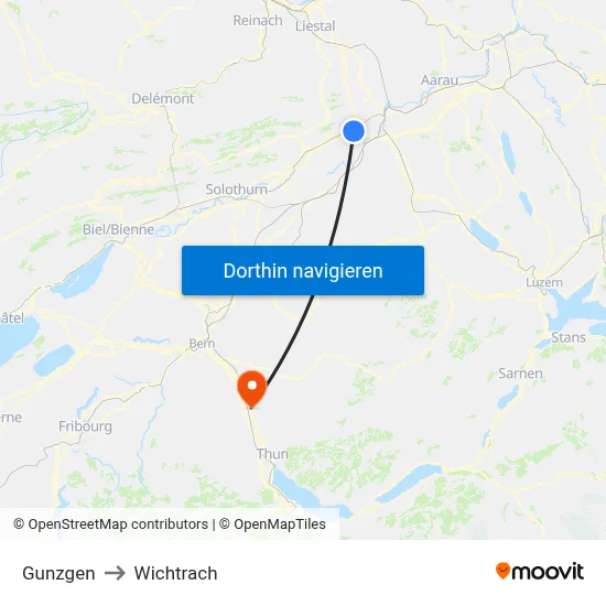 Gunzgen to Wichtrach map